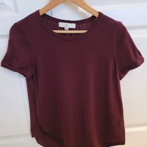 Maroon cotton / sheer shirt